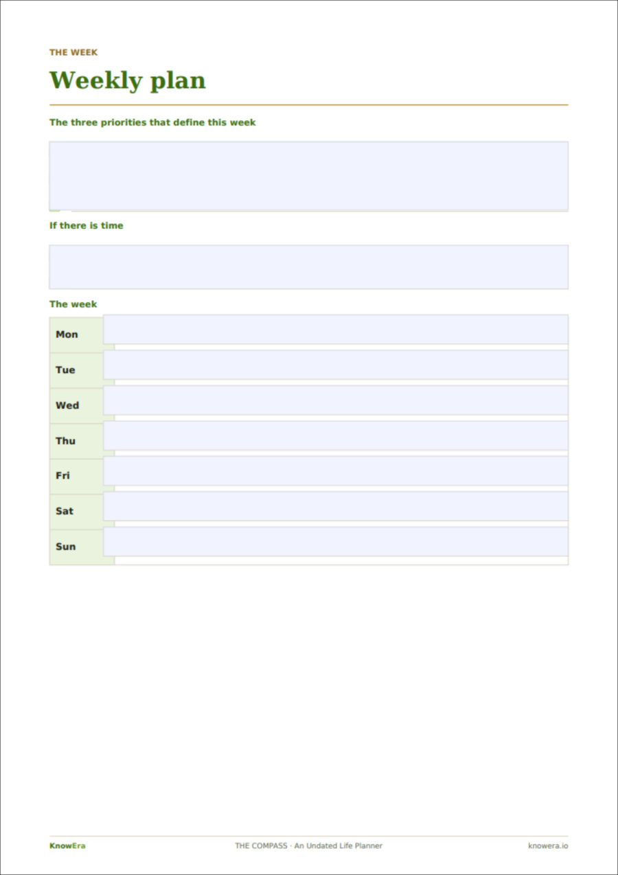 Weekly plan