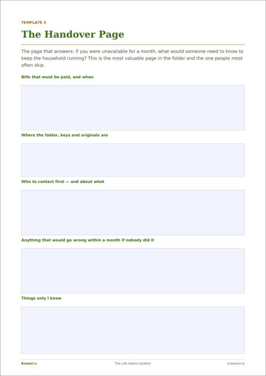 The handover page